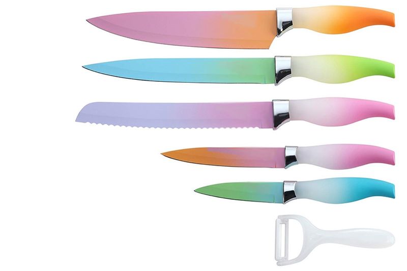 5 Kitchen Knives and 1 Ceramic Peeler - Rainbow Kitchen Knife Set
