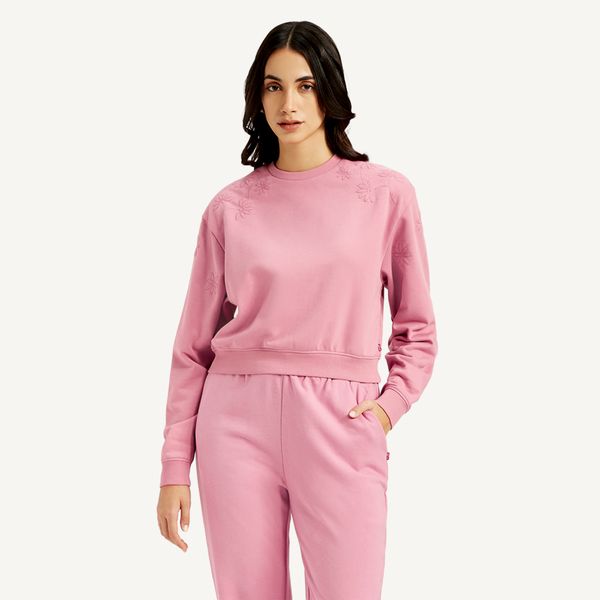 Levi's Women's Drop Shoulder Flower Crew Sweatshirt Pink