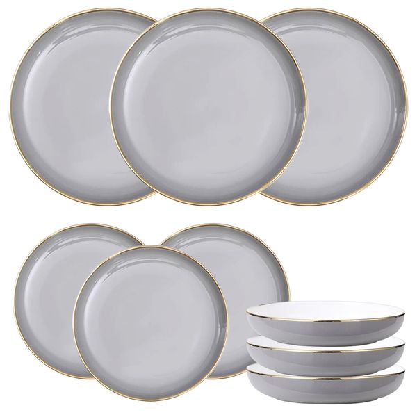 Luxurious and simple Ceramic Golden Gray Edge Ceramic Set - 18 Pieces Set