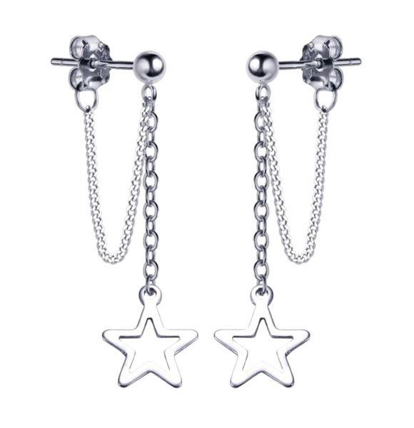 Stainless Steel Star Chain Drop Earrings
