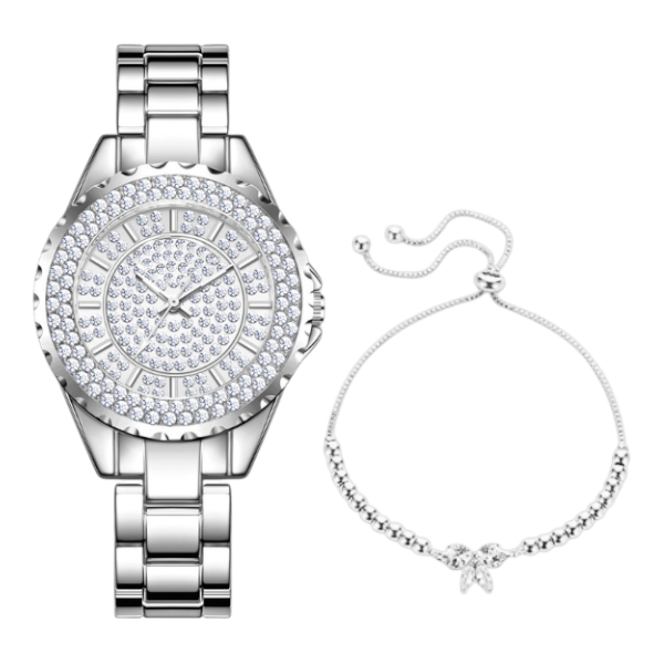 Quartz Watch &amp; Bow Decor Chain Bracelet - Silver