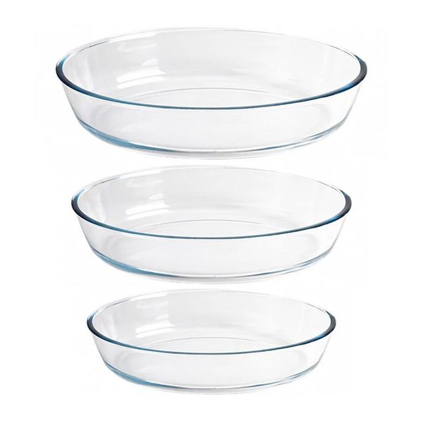 Set of 3 Oven-Friendly Borosilicate Glass Baking and Roasting Dish Set.