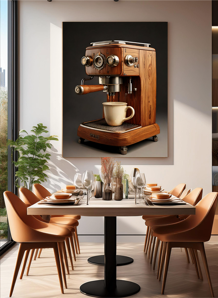 Canvas Home Decor Wall Art - wooden coffee machine