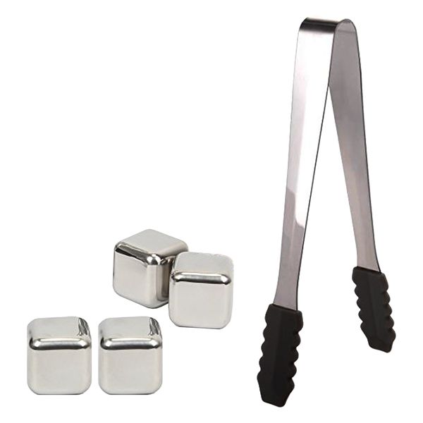 Bar Butler Whiskey Ice Cubes 4 Piece With Tong S/Steel 5Pce Set