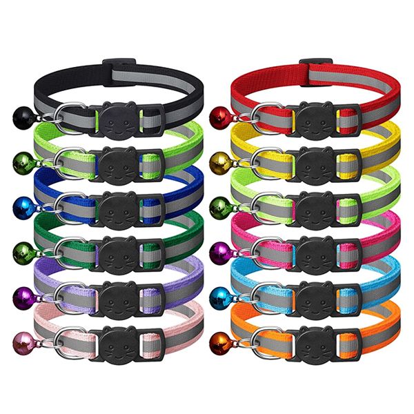 12 Pack Reflective-Breakaway Cat Collars - Safety Buckle Kitten Collar