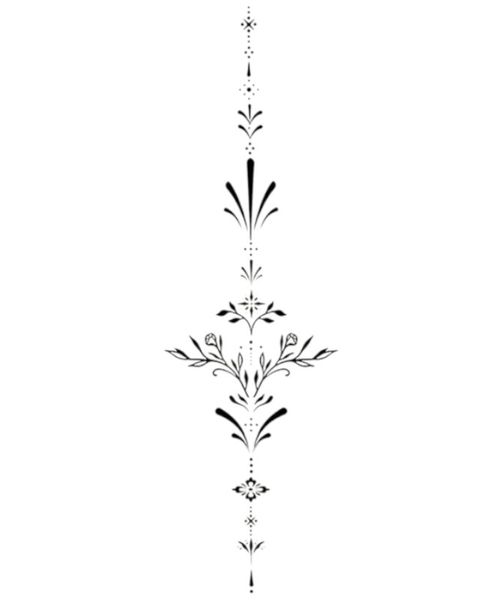 1 Piece - Vertical Floral Mandala-Inspired Temporary Tattoo - Blue