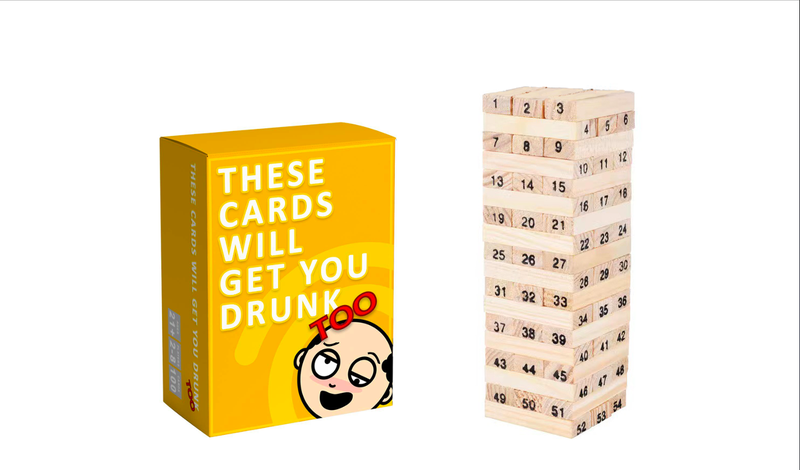 Wood Building Blocks 54 Piece &amp; These Cards Will Get You Drunk Game Set