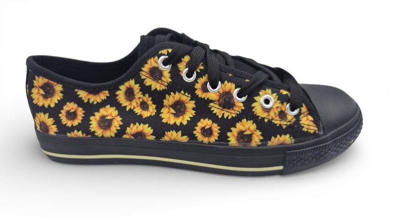 Black with Sunflower Womens Sneakers