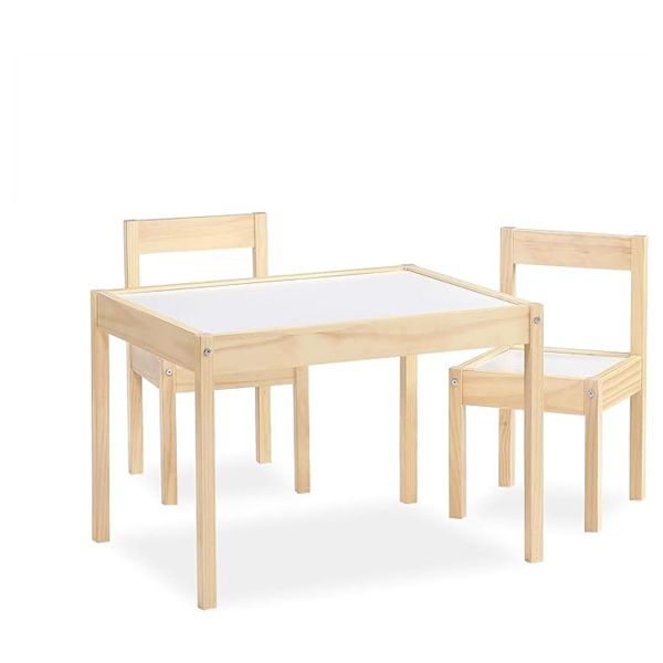 Children's Table And Chair Set With 2 Chairs&amp; 1 Table In Natural Wood Color