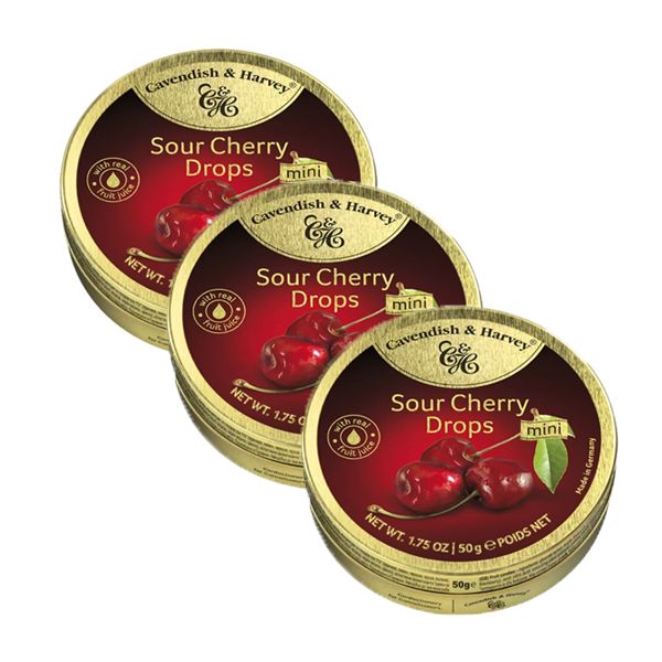 Cavendish &amp; Harvey Mini Sour Cherry Drops - 3 x 50g