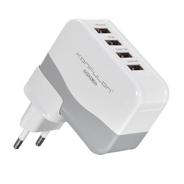 Konfulon 4 Port USB Adapter 4.2A for Galaxy Tab, iPad, iPhone