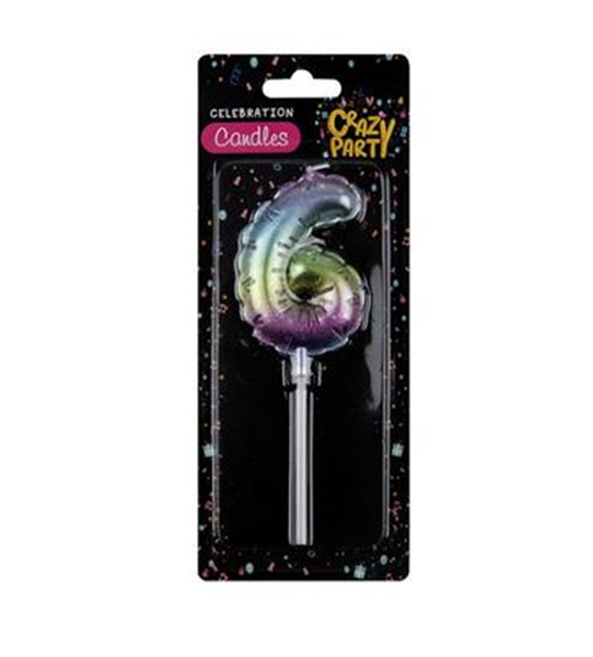 Crazy Party - Rainbow Birthday Balloon Candle 5cm "6" x 2