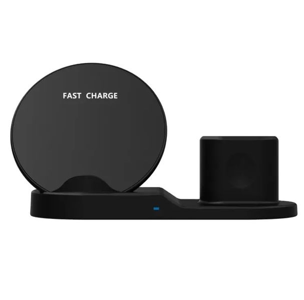 BD -3 In 1 QI Wireless Charger Up To 10w Round Face Black For Android &amp; iOS