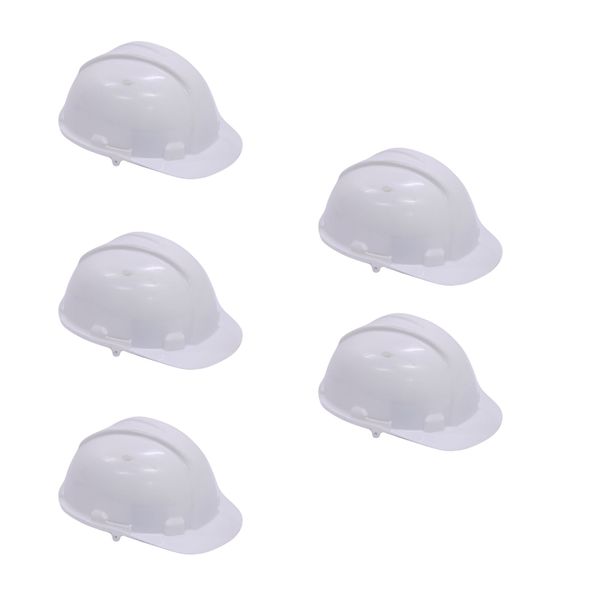 Hard Hat - Worker Safety Helmet - White - 5 Pack