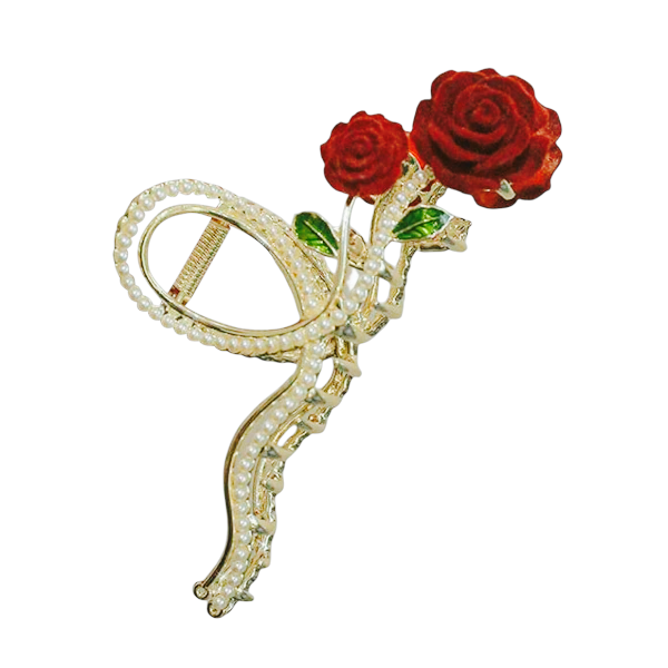 Vintage Floral Rose Pearl Hair Claw Clip - Multicolor
