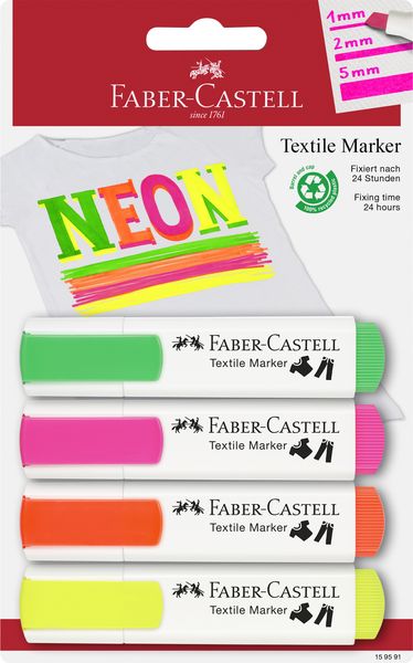 Faber Castell - Textile / Fabric markers (Neon colours) Set 4