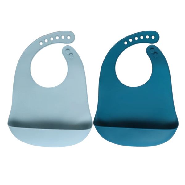 2 Pack Silicone Baby Bibs With Food Catcher Pocket - Pink &amp; Beige