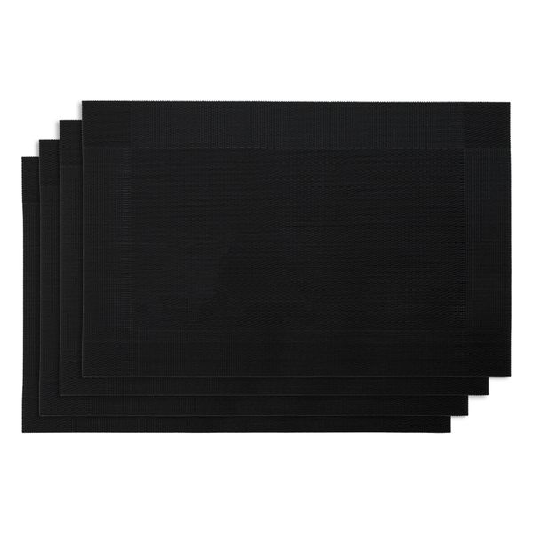 REGENT PLACE MATS WOVEN PVC BLACK WITH BORDER 4PK ROLL, 300xX450MM