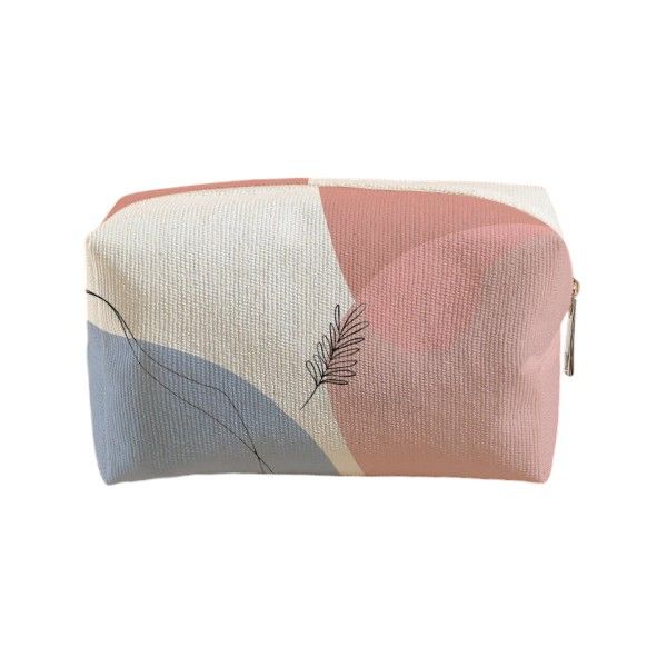 Gradient Colorblock Leaf Print Square Makeup Bag - Pink/White/Blue