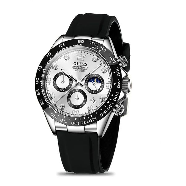Sport Chronograph Wrist Watch for Men with Moon Phase Luminous Waterproof
