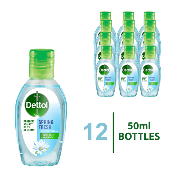 Dettol 12 x 50ml, On the go, Hand Sanitiser, Spring Fresh