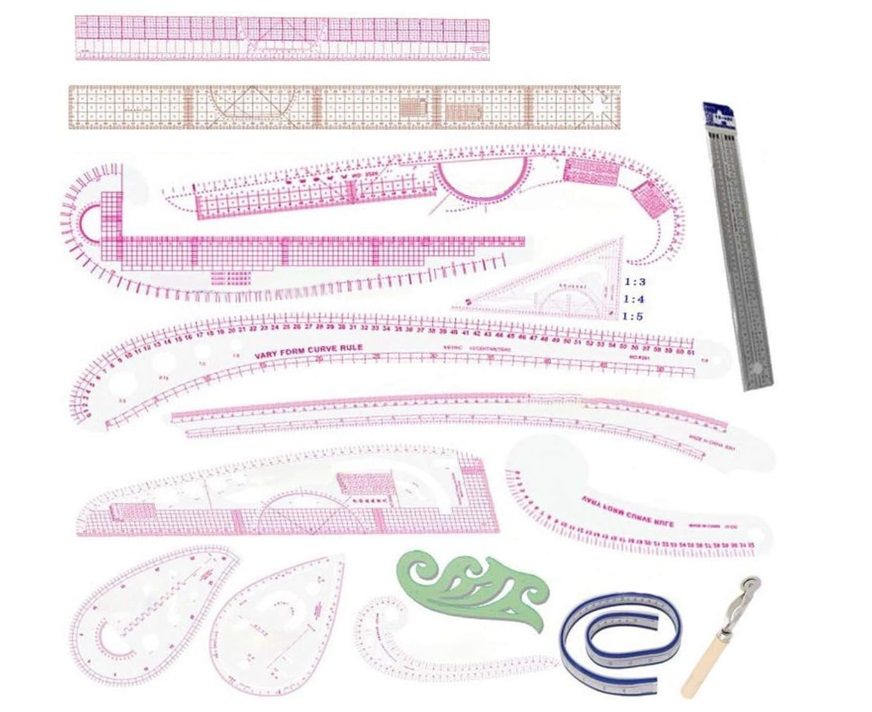 16 PCS Sewing Ruler Set French Curve Ruler Clear Metric for Pattern