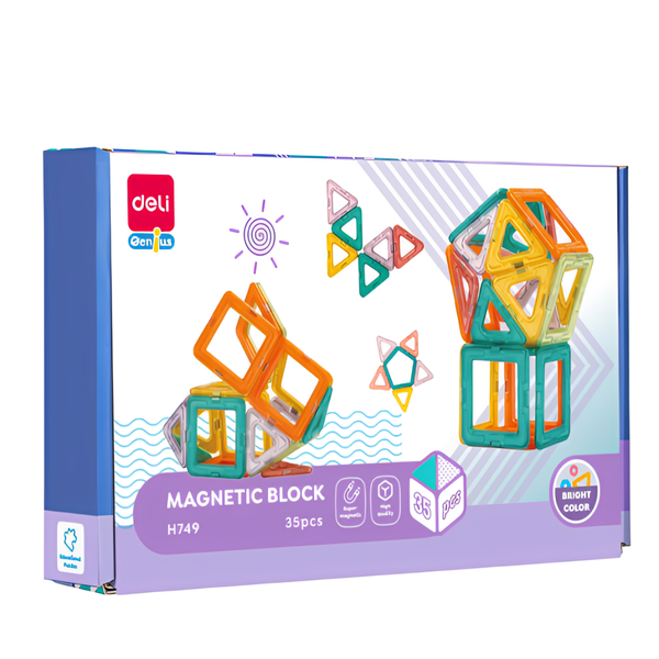 DELI Magnetic Building Blocks 35pieces, Assorted Colors &amp; Shapes