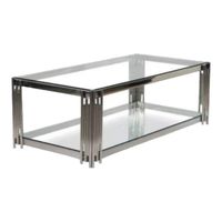Coffee Table - Rectangular Clear Tempered Glass Top with Steel Frame