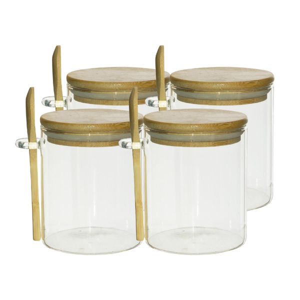 Glass Jars With Bamboo Lids &amp; Spoons (Set of 4)