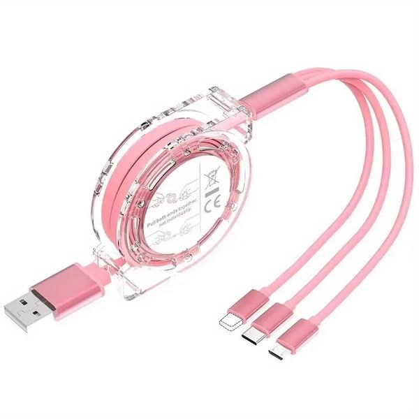 Pink 3-in-1 Retractable USB Charging Cable