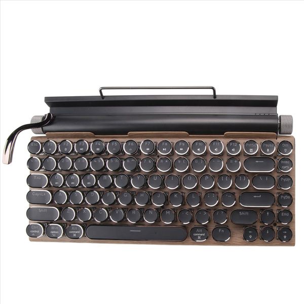 Retro Typewriter Keyboard Wireless Bluetooth Keyboard Usb-Wood Color