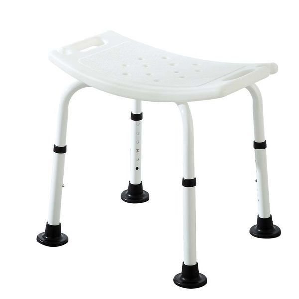 Adjustable Shower Stool - White &amp; Grey Aluminium Frame, Anti-Slip Feet