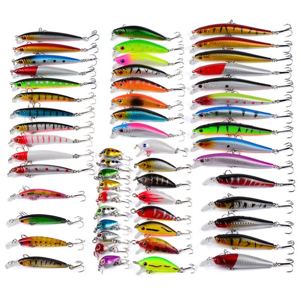 56Piece Mixed Floating Fishing Lures Set - Soft &amp; Hard Baits for Bass, Perch