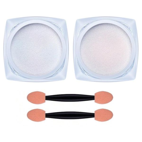 QYNIAL Chrome Nail Powder Set 2 Pack Pearl Mirror Effect Pigment