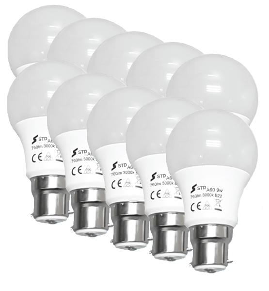 10 Pack 9W A60 B22 LED Globe