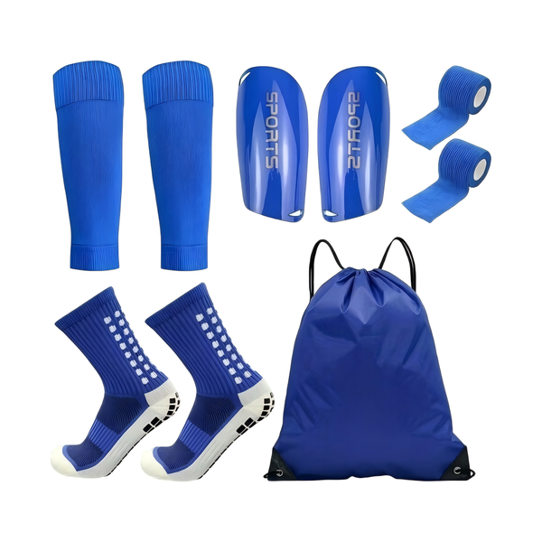 Blue Non-Slip Football Socks 5 in 1 Protection Set, Adult Size UK 6-11