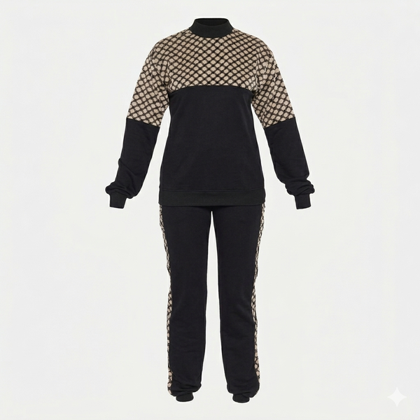 Women Black &amp; Cream Polyester Tracksuit