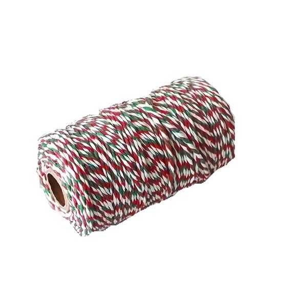 Christmas Craft Cotton Ribbon Roll - 64 Meters, Tri-Color (White/Red/Green)