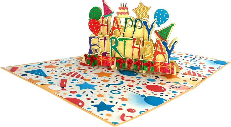 3D Pop-Up Greetings Card - Word Happy Birthday - Metallic Cardstock