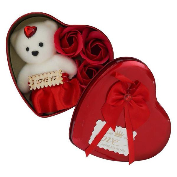 1 Pc Heart-Shaped Valentine's Day Gift Box with Teddy and Roses