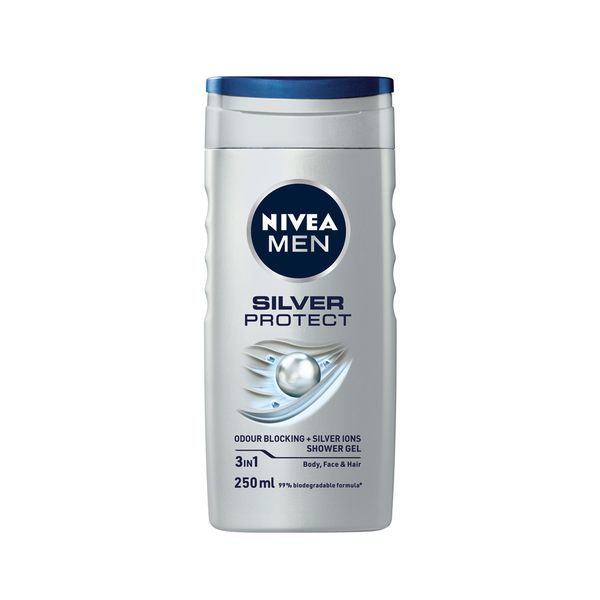 NIVEA MEN Silver Protect 3in1 Shower Gel Wash, Anti-germ Protection, 250ml