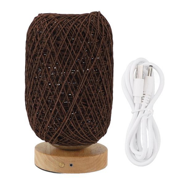 Rattan Wood Table Lamp: Stepless Dimmable for Bedroom
