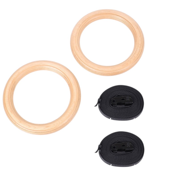 Wooden Gymnastic Rings 2Piece with Adjustable Straps &amp; Buckles