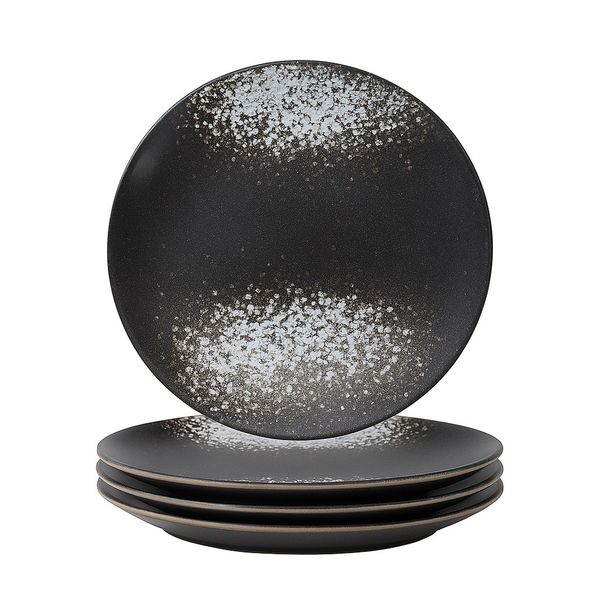 4 Piece - Modern Japanese Ceramic Dinner Plate with Spiral Brown - White