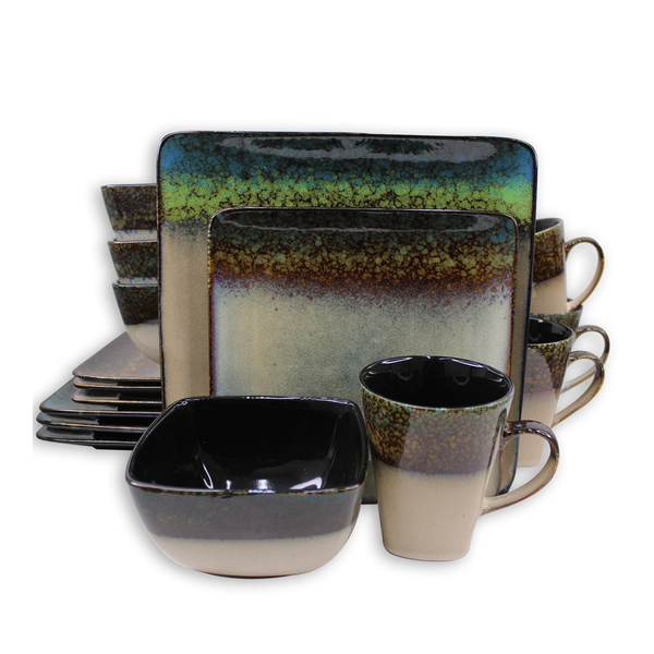 Ceramic Square Dinnerware Table Set - Green - 16 Pieces