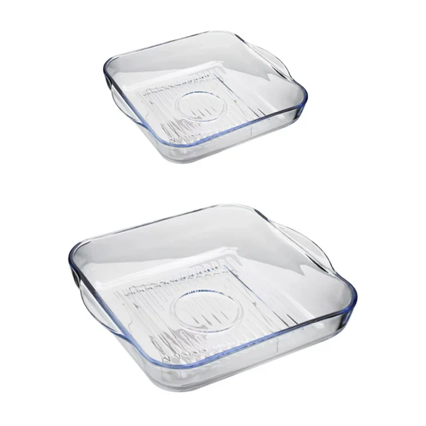 2 Piece Square Grid Glass Casserole