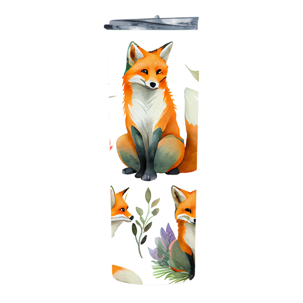 Water Color Fox Flowers 20 Oz Straight Skinny Tumbler 046