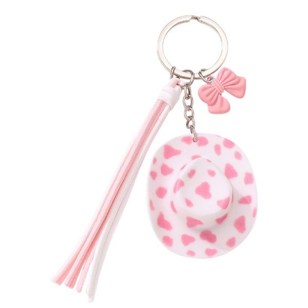 Cowgirl Hat &amp; Tassel Keyring With Bow Charm - Pink