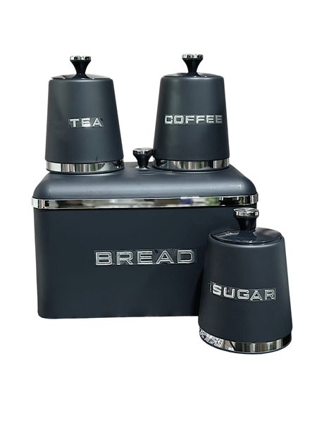 Bread Bin with Tea Coffee and Sugar Canisters - Black