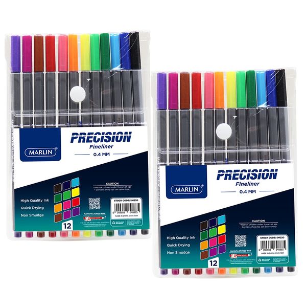 Marlin: 12 Piece Colour Precision Fineliner 0.4mm (Pack of 2)